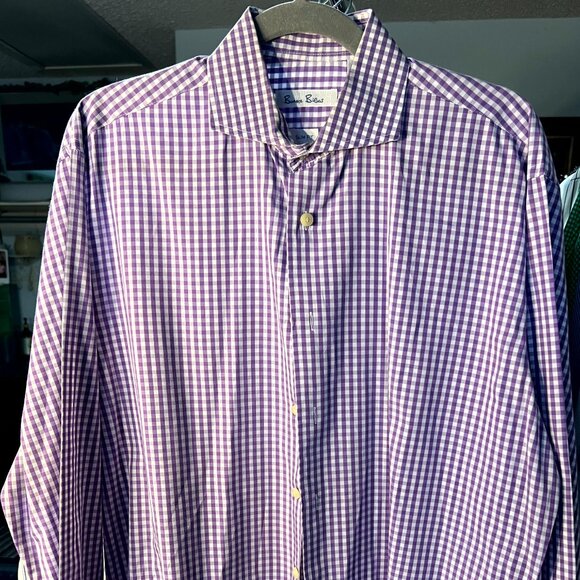 Burma Bibas 100% Cotton Purple & White Check Long-Sleeve Button-Up SZ Lrg - Picture 1 of 5
